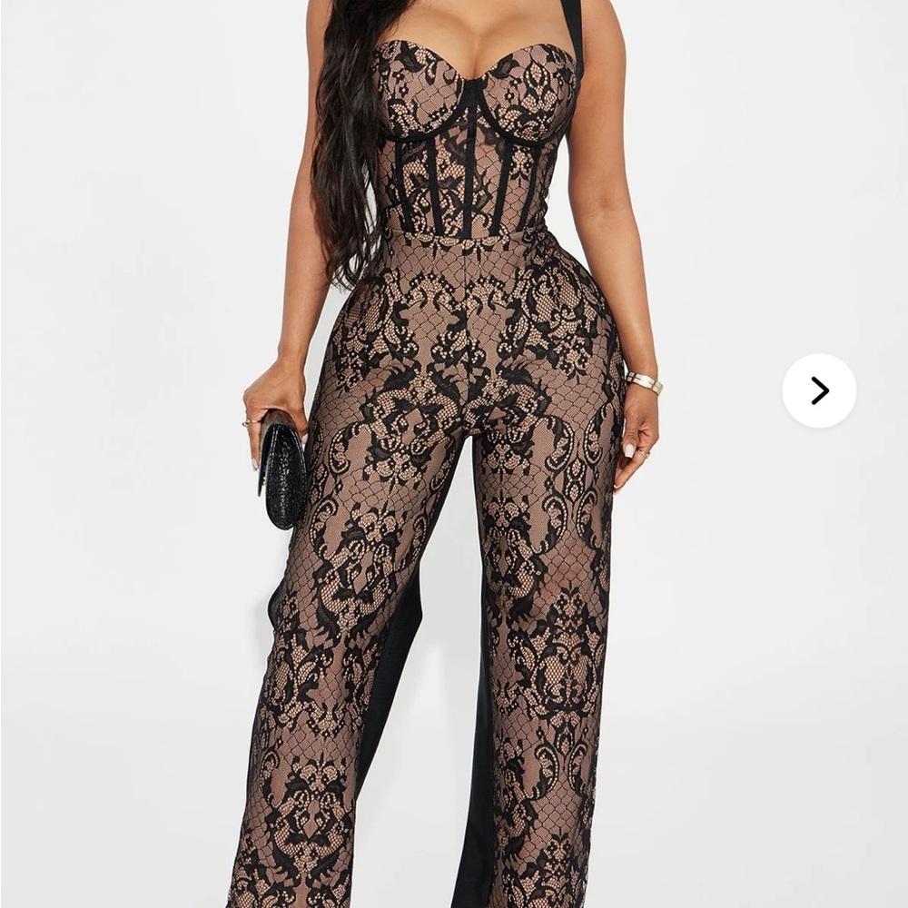Fashion Nova Black Jumpsuit with Lace Accents Brand New , Never Worn,